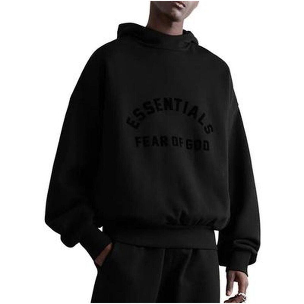 FEAR OF GOD Essentials Black Hoodie, Pockets, Oversized, Dolman Sleeves, Sz S